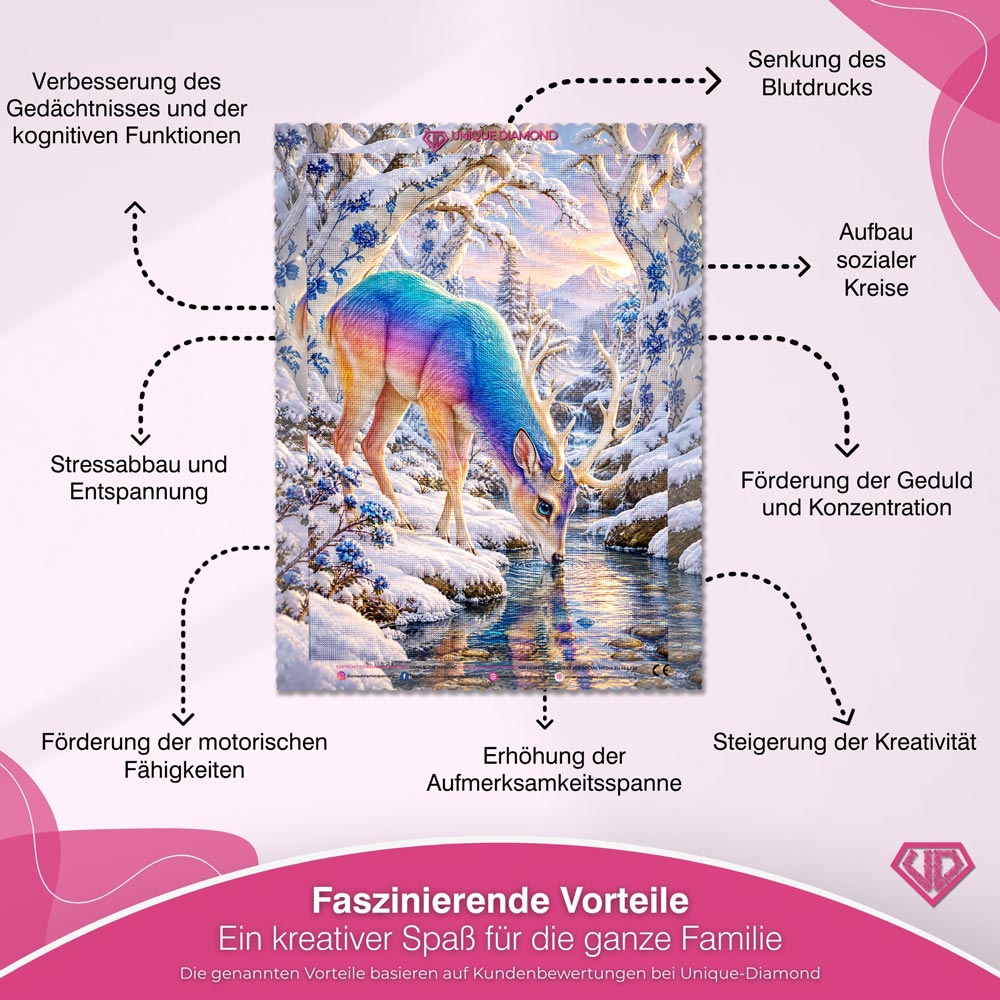 5D Diamond Painting – Regenbogenhirsch im Porzellanwald