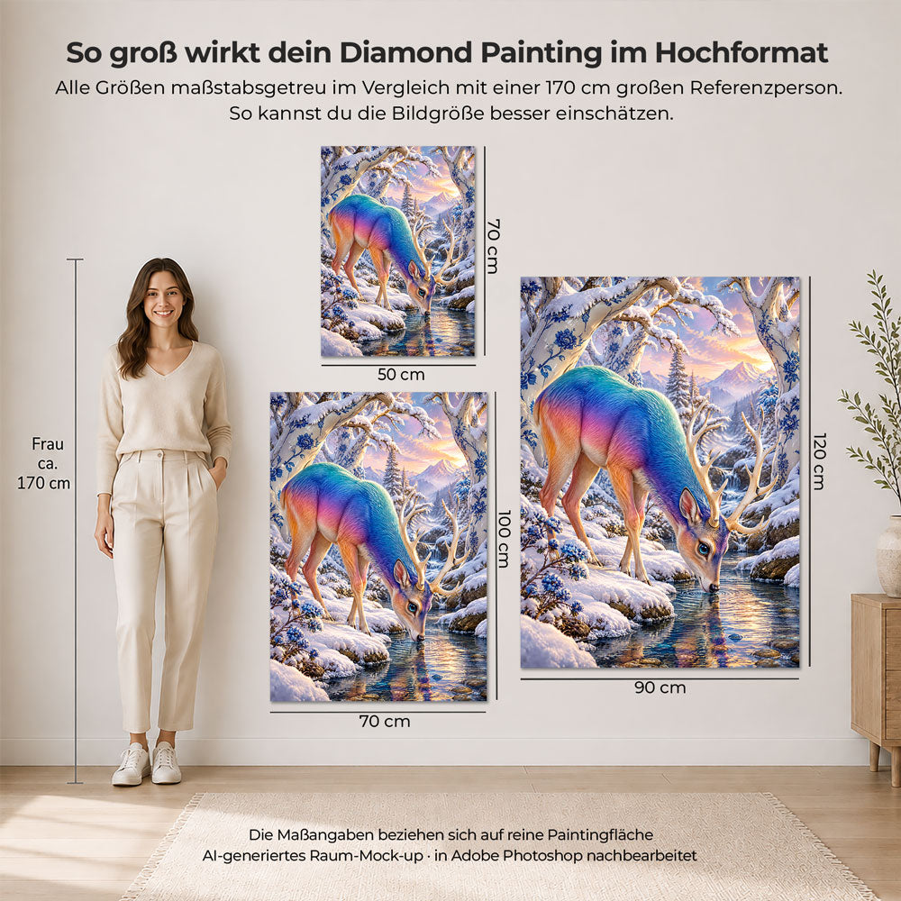 5D Diamond Painting – Regenbogenhirsch im Porzellanwald