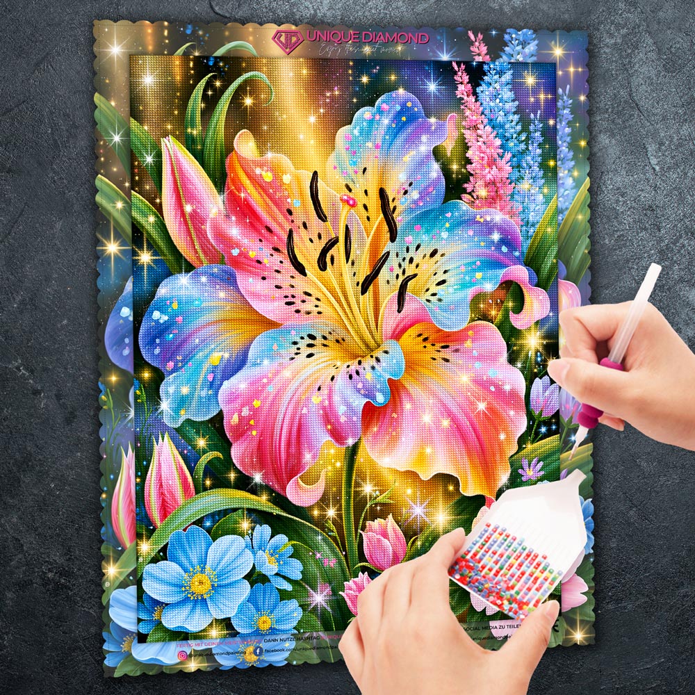 5D Diamond Painting – Regenbogenlilie voller Blütenzauber