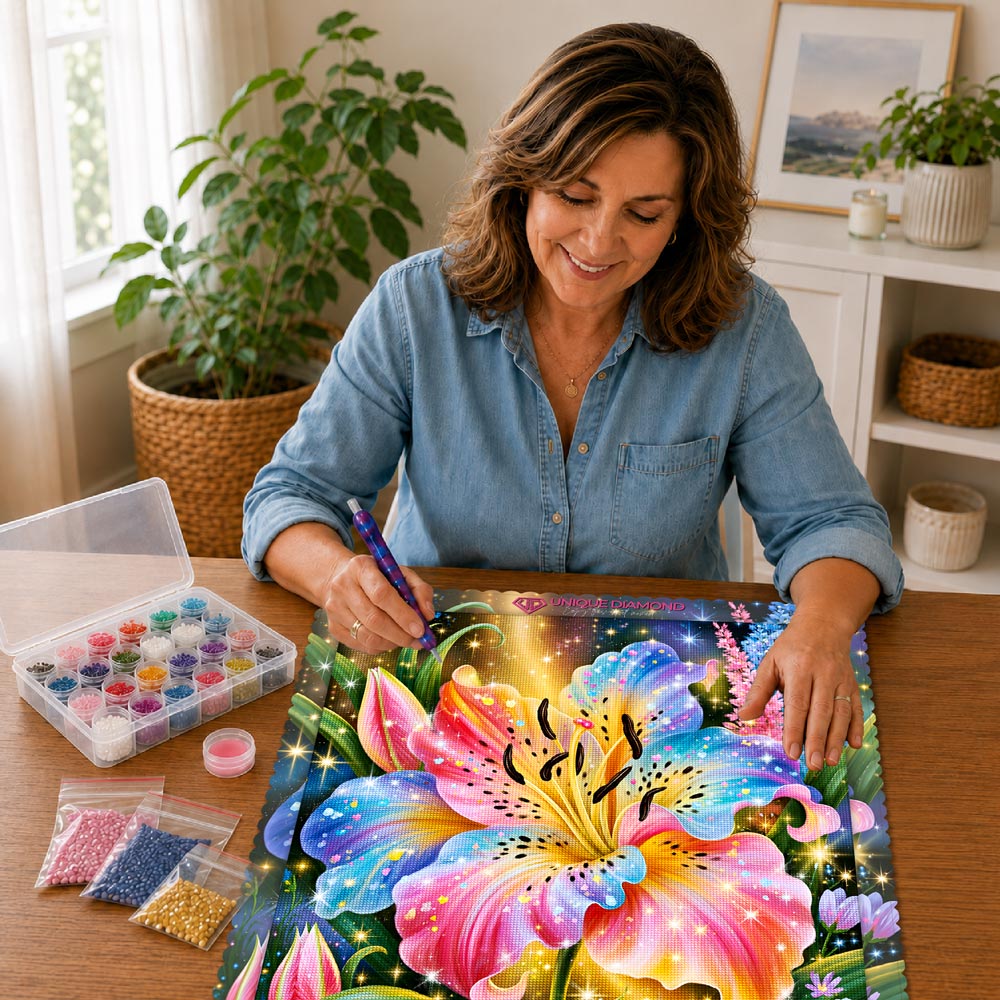 5D Diamond Painting – Regenbogenlilie voller Blütenzauber