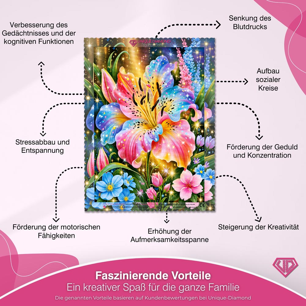 5D Diamond Painting – Regenbogenlilie voller Blütenzauber
