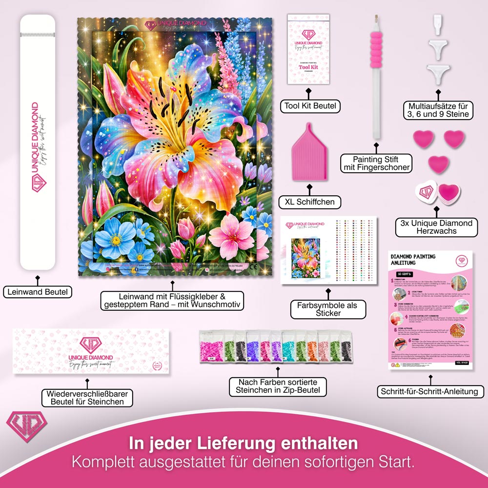 5D Diamond Painting – Regenbogenlilie voller Blütenzauber