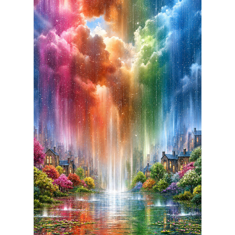5D Diamond Painting – Regenbogenregen über der Traumstadt | Unique Diamond