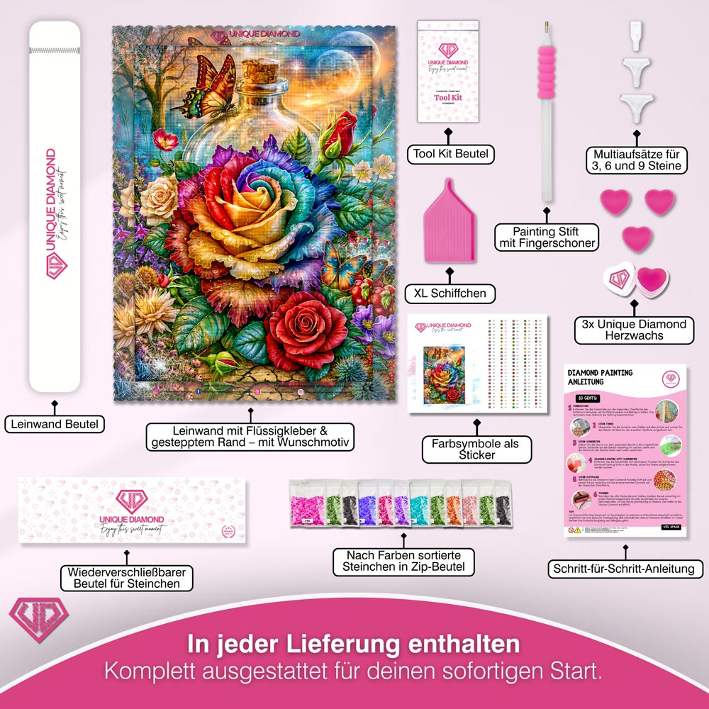 5D Diamond Painting – Regenbogenrose der Mondmagie