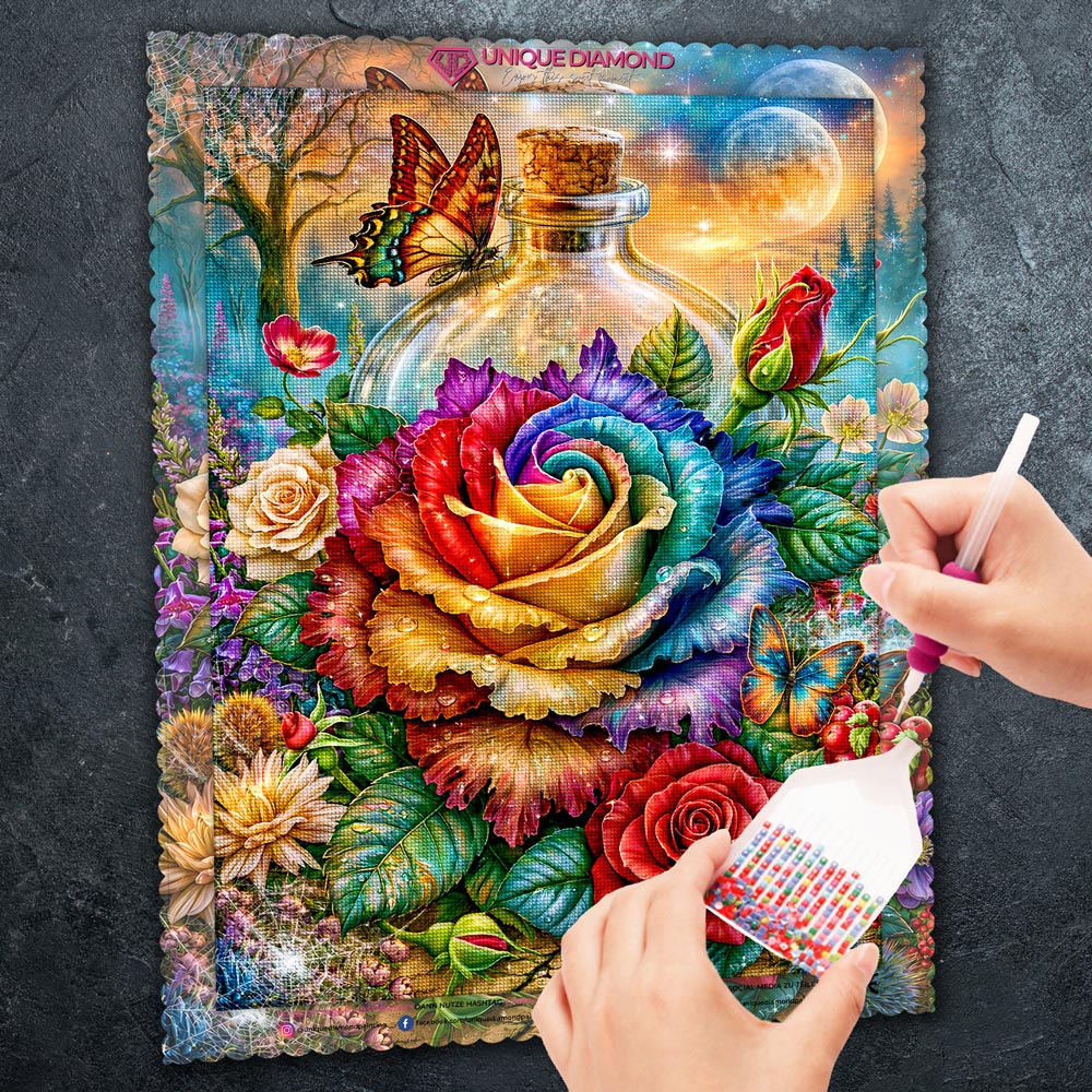 5D Diamond Painting – Regenbogenrose der Mondmagie