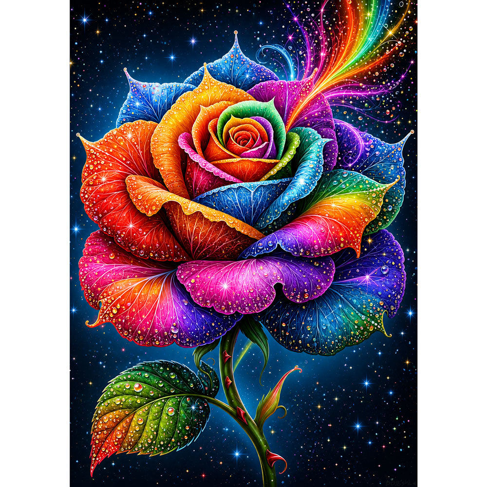 5D Diamond Painting – Regenbogenrose im Sternenfunkeln | Unique Diamond
