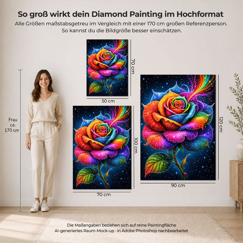 5D Diamond Painting – Regenbogenrose im Sternenfunkeln