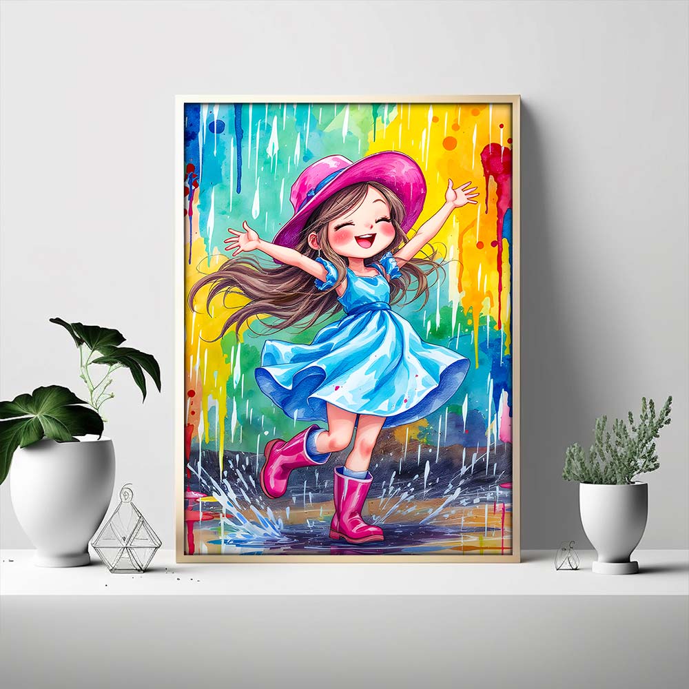 5D Diamond Painting – Regenfreude mit Leni, Unique-Diamond