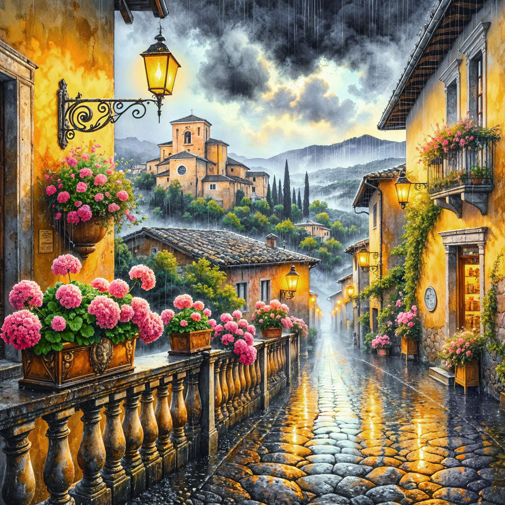 5D Diamond Painting – Regentage in Toskana, Unique-Diamond