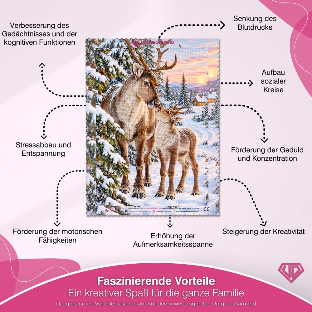 5D Diamond Painting – Rentierliebe im Winterwald