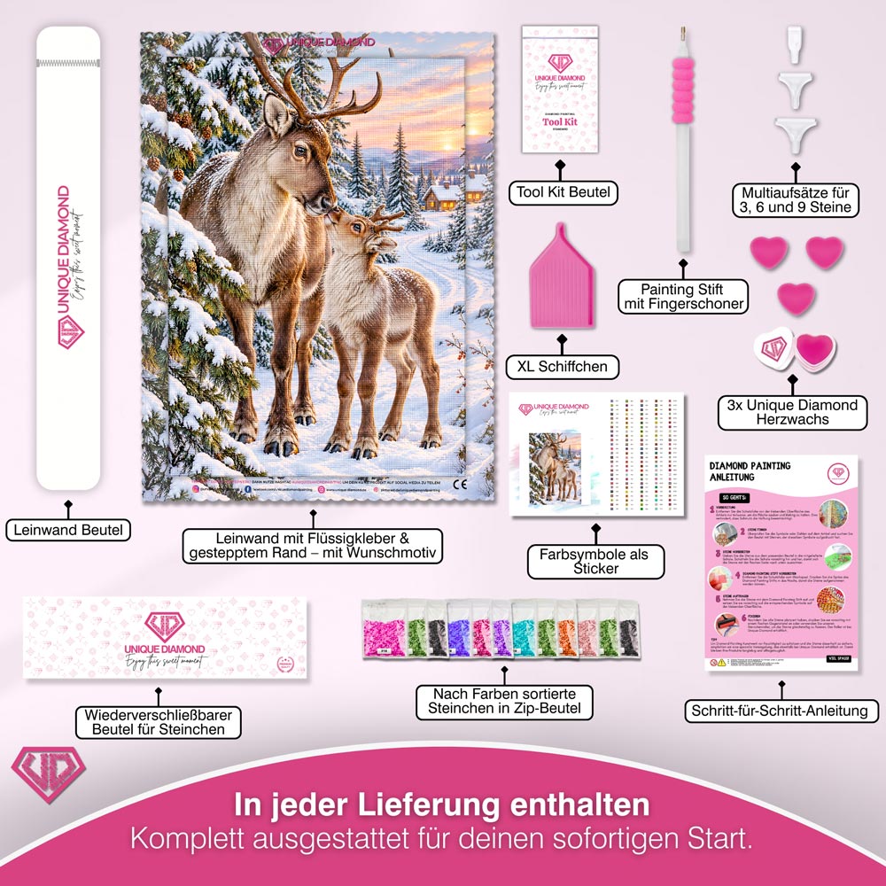 5D Diamond Painting – Rentierliebe im Winterwald