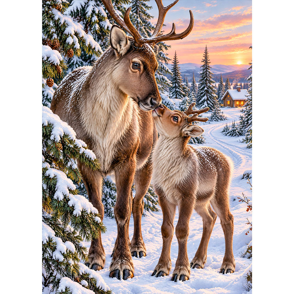 5D Diamond Painting – Rentierliebe im Winterwald | Unique Diamond