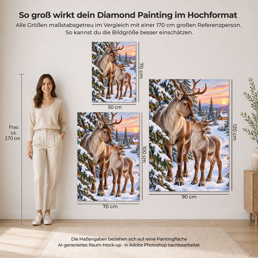 5D Diamond Painting – Rentierliebe im Winterwald