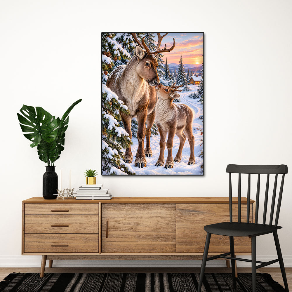 5D Diamond Painting – Rentierliebe im Winterwald