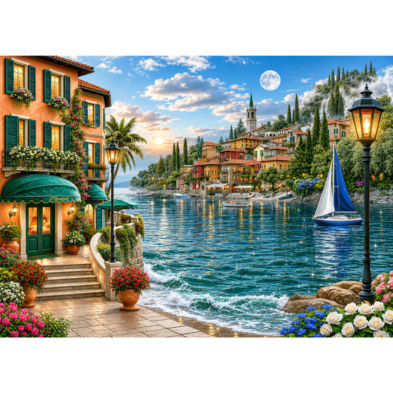 5D Diamond Painting – Romantischer Seehafen im Abendlicht | Unique Diamond