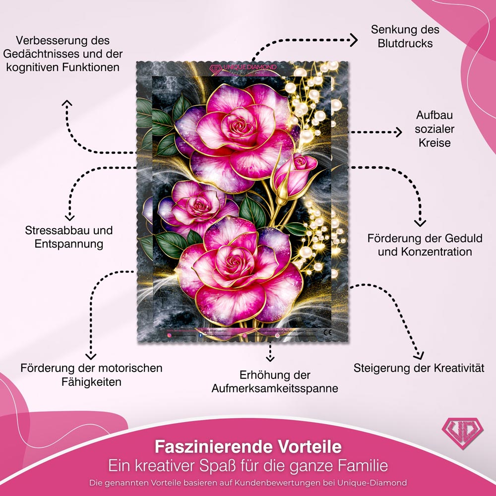 5D Diamond Painting – Rosenzauber in Pink & Gold