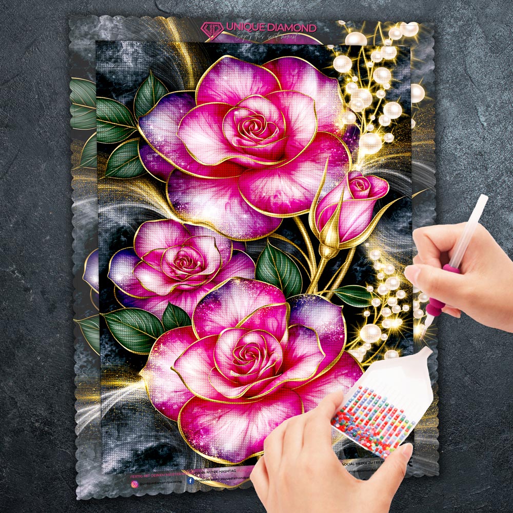 5D Diamond Painting – Rosenzauber in Pink & Gold