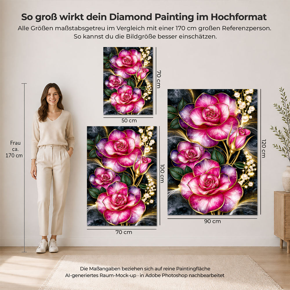 5D Diamond Painting – Rosenzauber in Pink & Gold