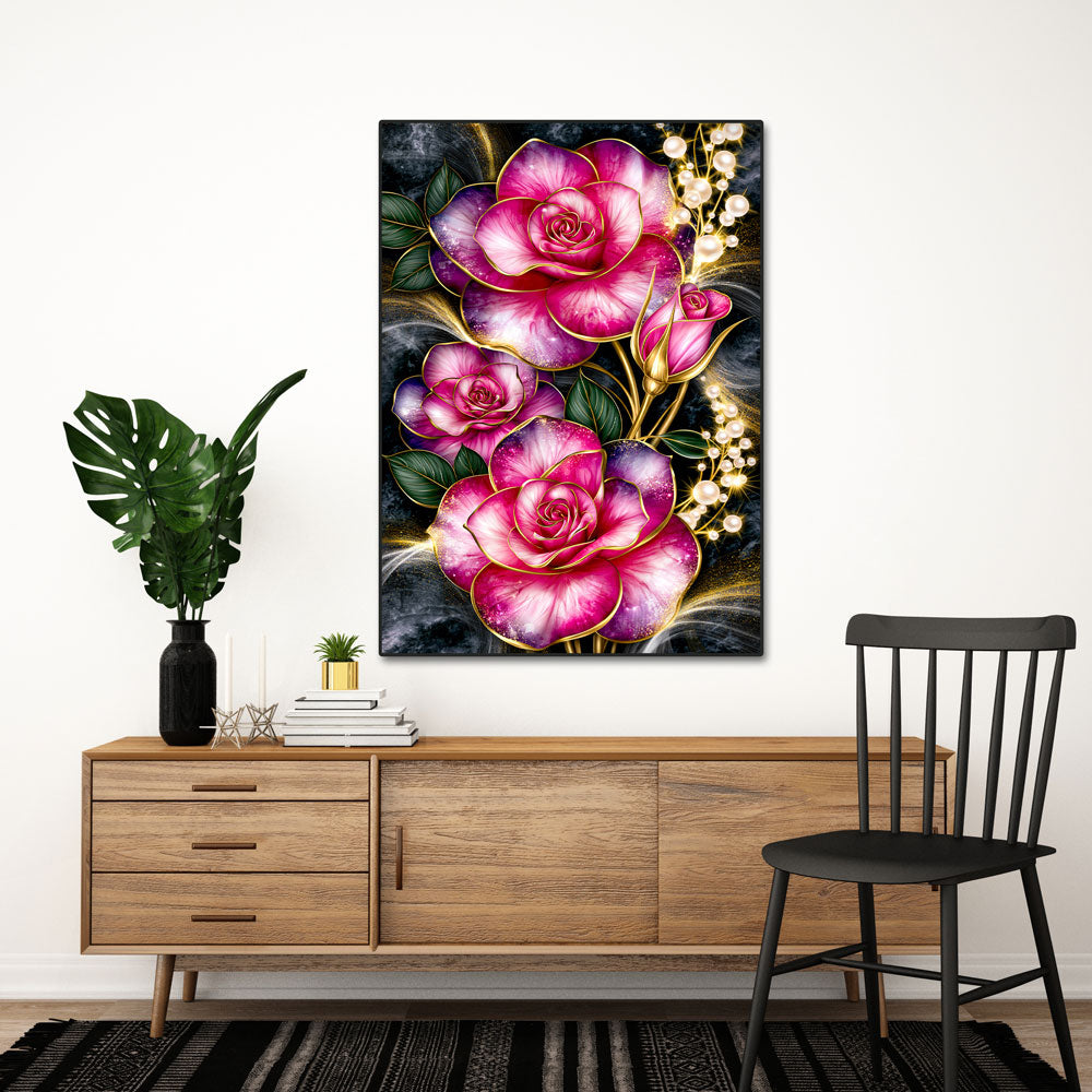 5D Diamond Painting – Rosenzauber in Pink & Gold