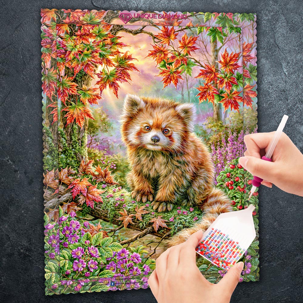 5D Diamond Painting – Roter Panda im goldenen Herbstwald