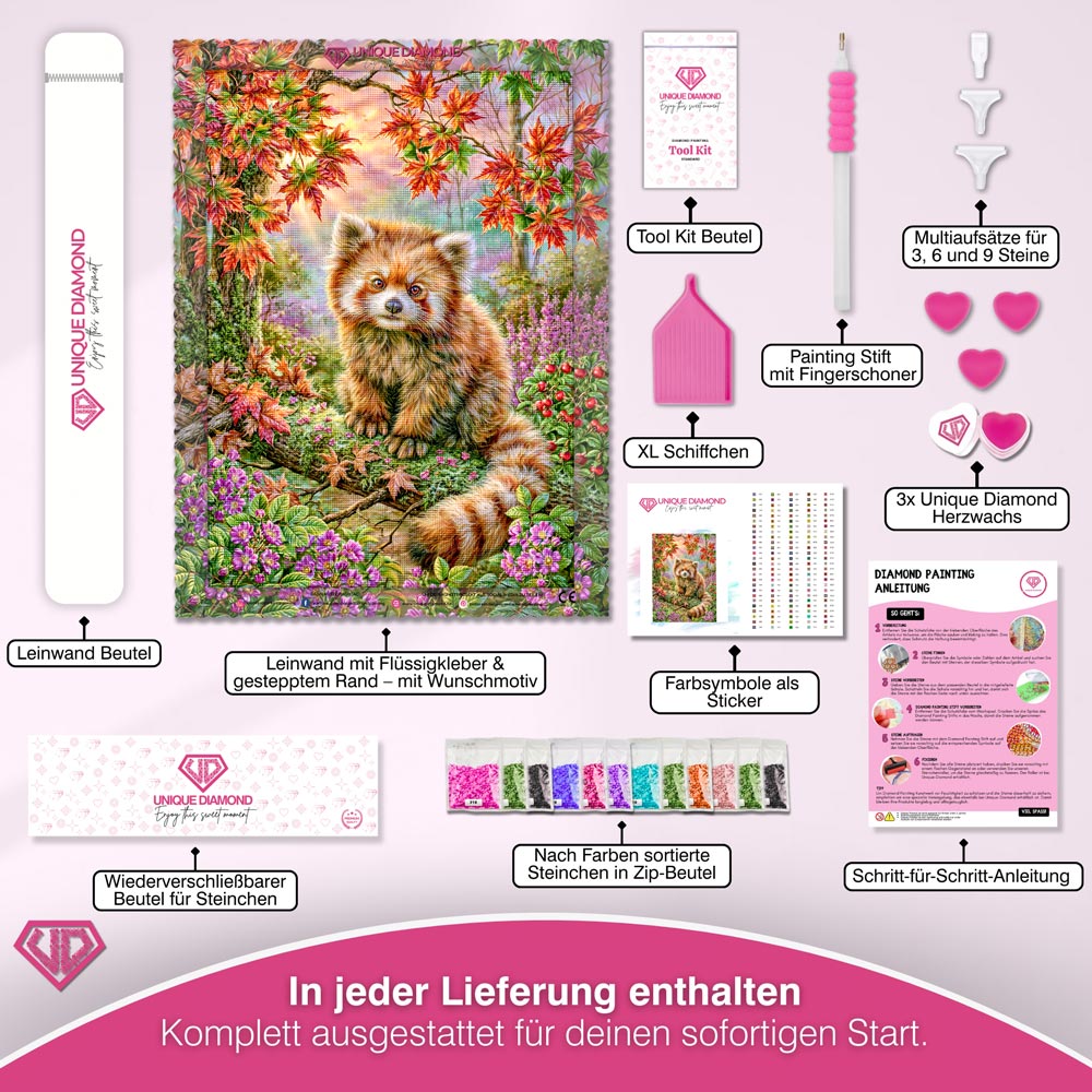 5D Diamond Painting – Roter Panda im goldenen Herbstwald