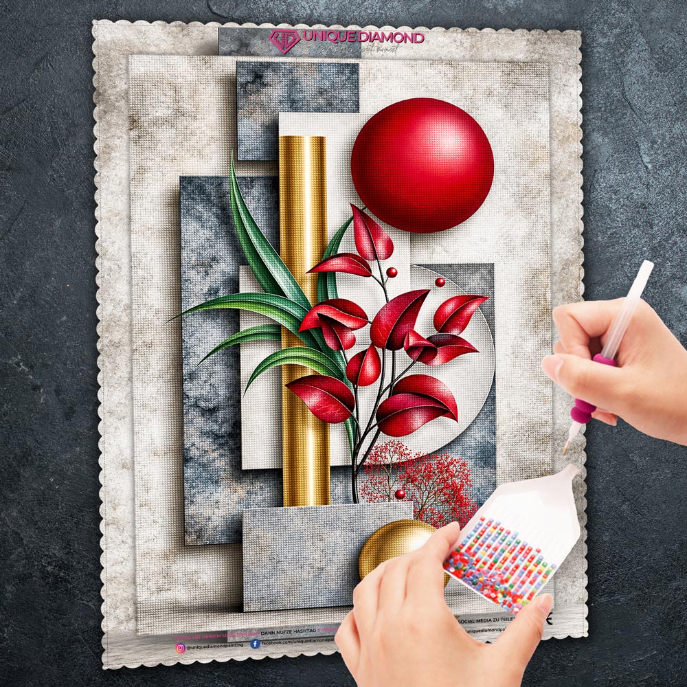 5D Diamond Painting – Rubinblätter der Harmonie