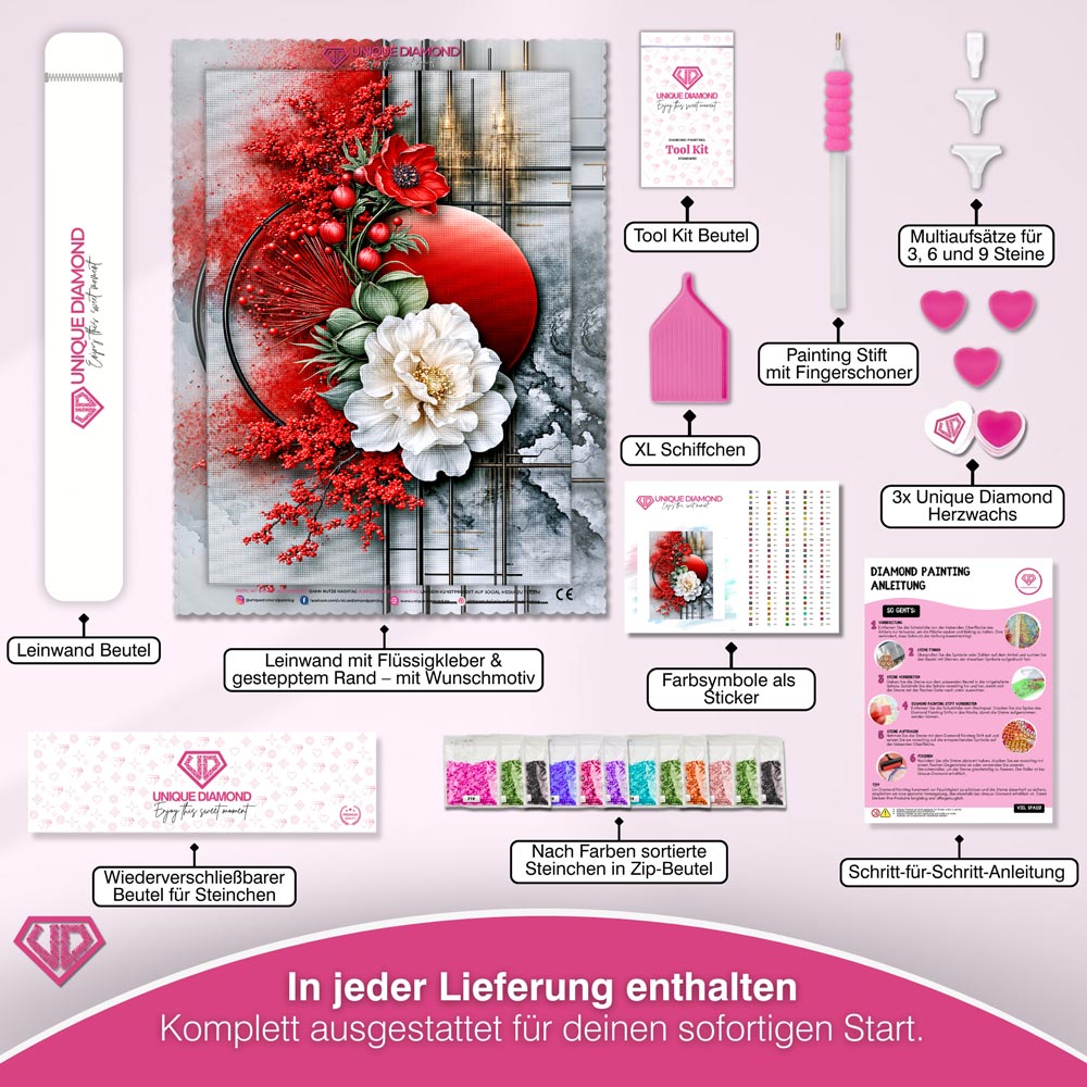 5D Diamond Painting – Rubinblüte der Eleganz