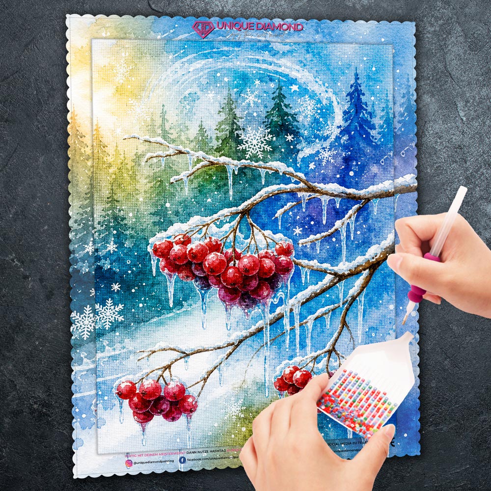 5D Diamond Painting – Rubine im Winterlicht
