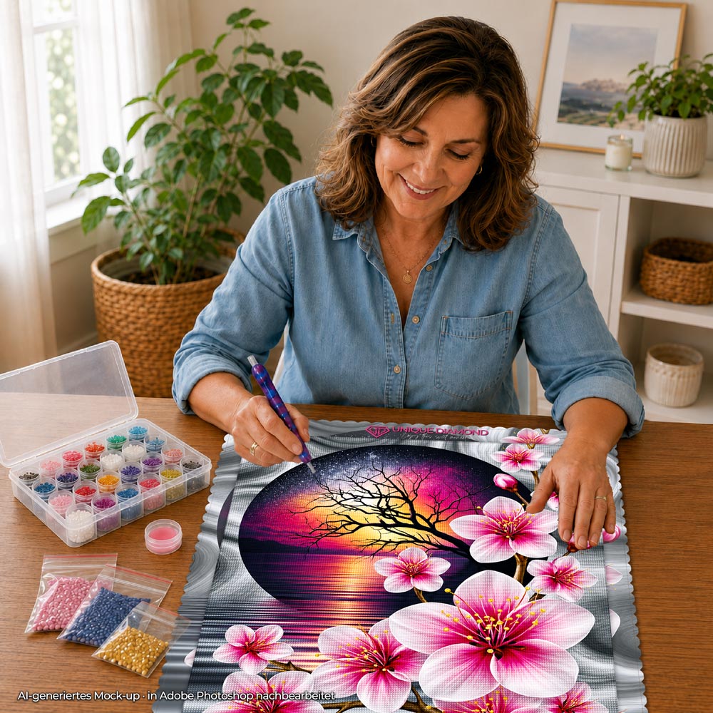 5D Diamond Painting – Sakura im Licht der Abendsonne