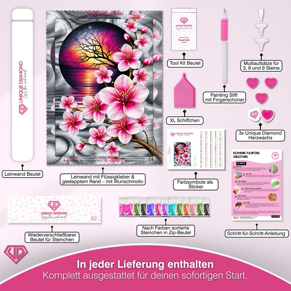 5D Diamond Painting – Sakura im Licht der Abendsonne