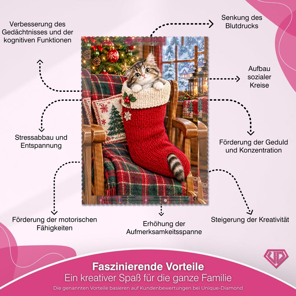 5D Diamond Painting – Samtpfötchen im Weihnachtsstrumpf