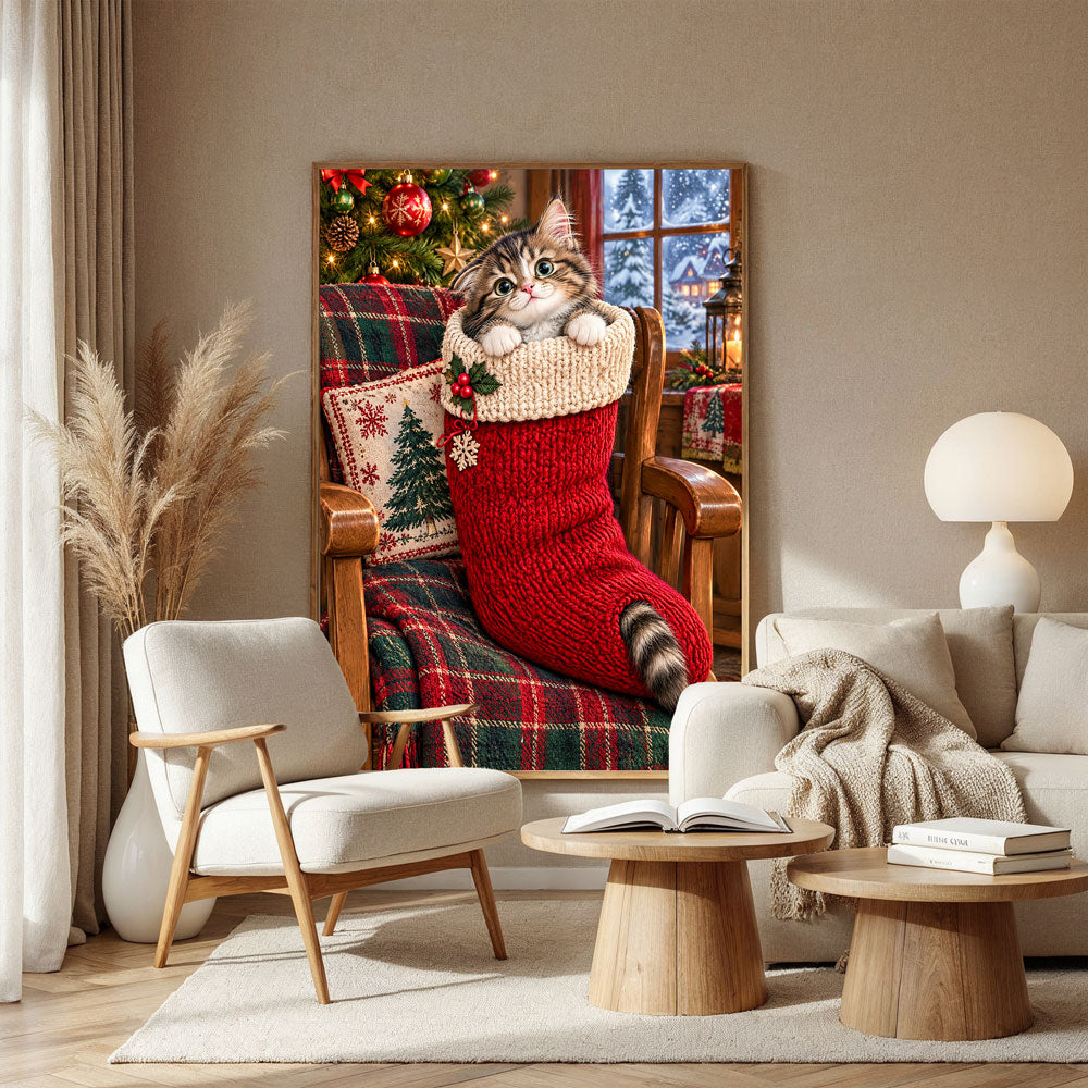 5D Diamond Painting – Samtpfötchen im Weihnachtsstrumpf