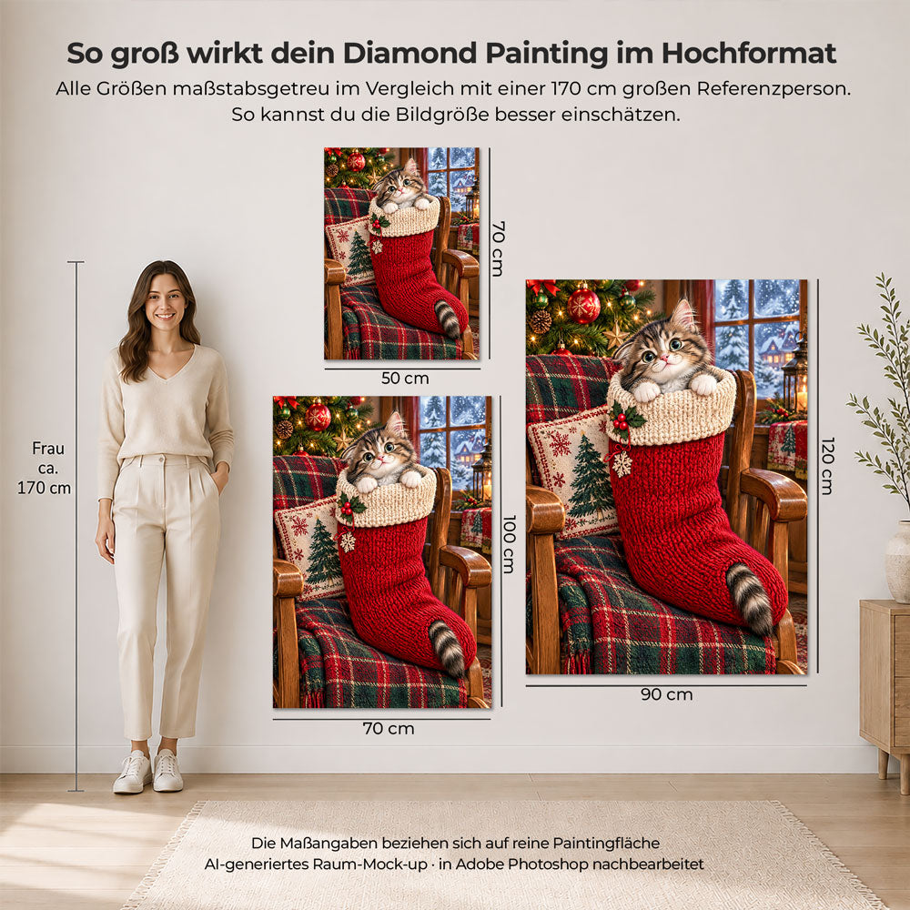 5D Diamond Painting – Samtpfötchen im Weihnachtsstrumpf
