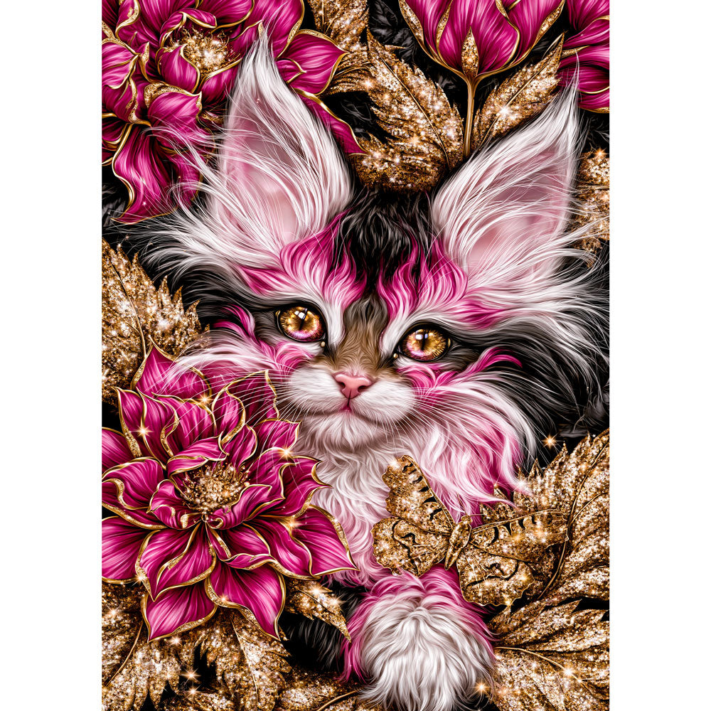 5D Diamond Painting – Samtpfote im Blütenjuwel | Unique Diamond