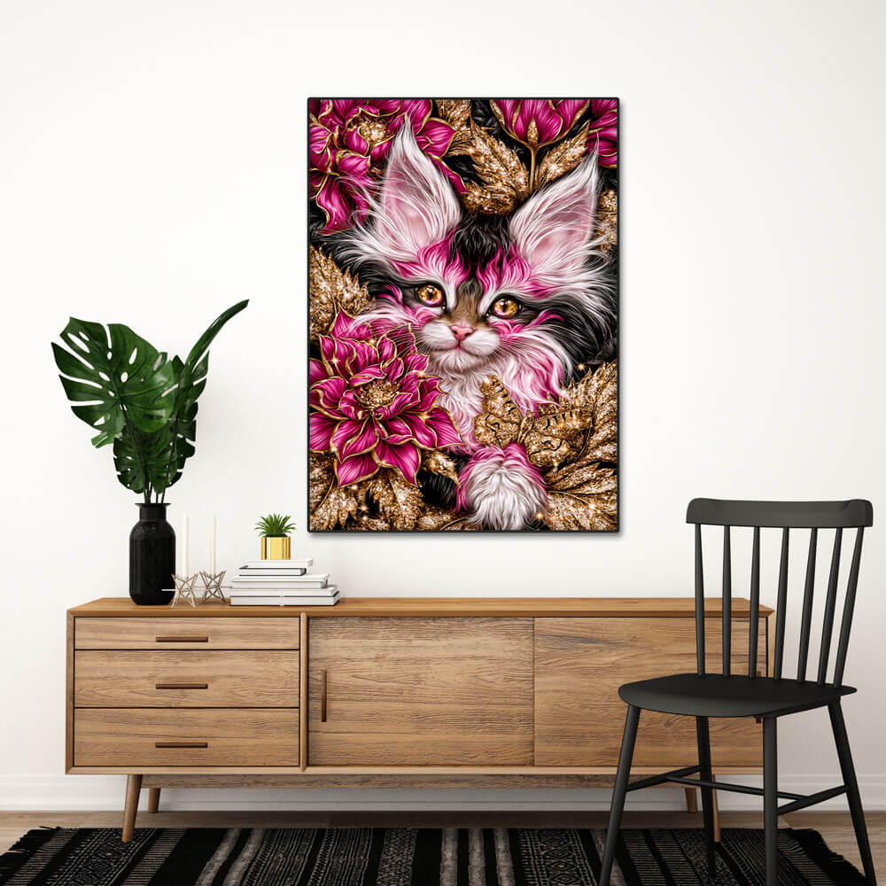 5D Diamond Painting – Samtpfote im Blütenjuwel