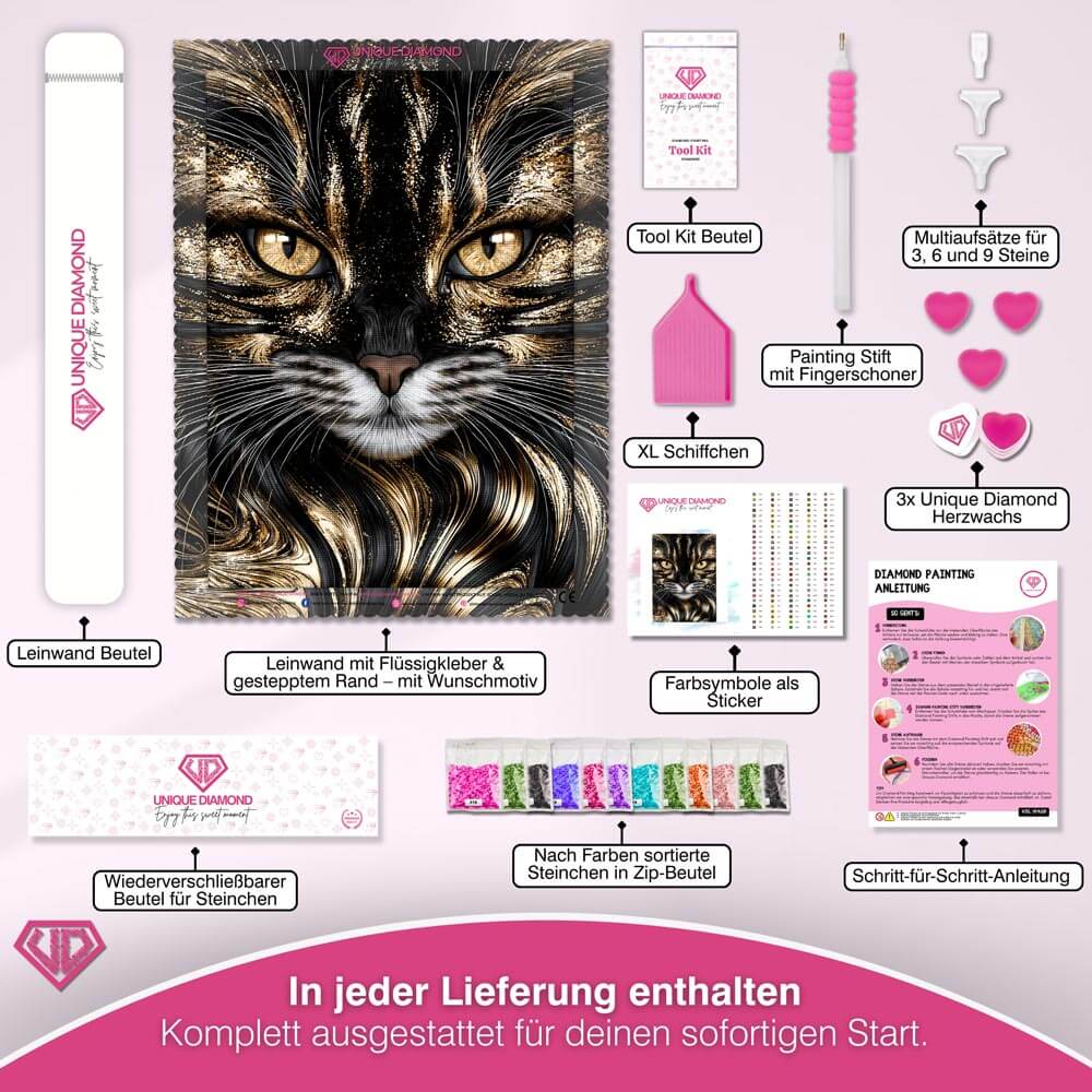 5D Diamond Painting – Samtpfote im Goldschimmer