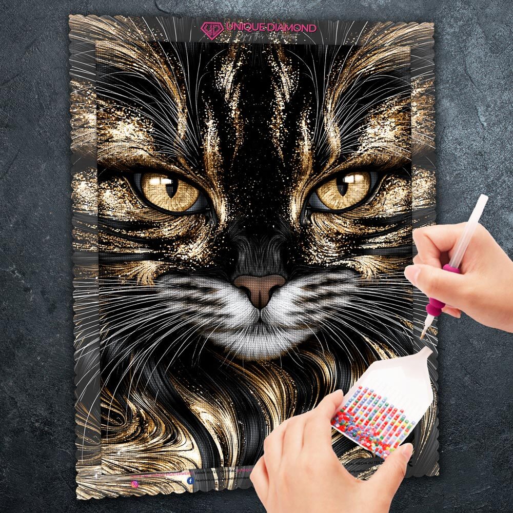5D Diamond Painting – Samtpfote im Goldschimmer