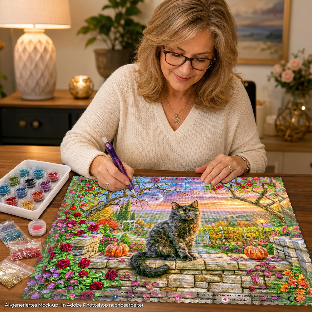 5D Diamond Painting – Samtpfote im Herbstgarten