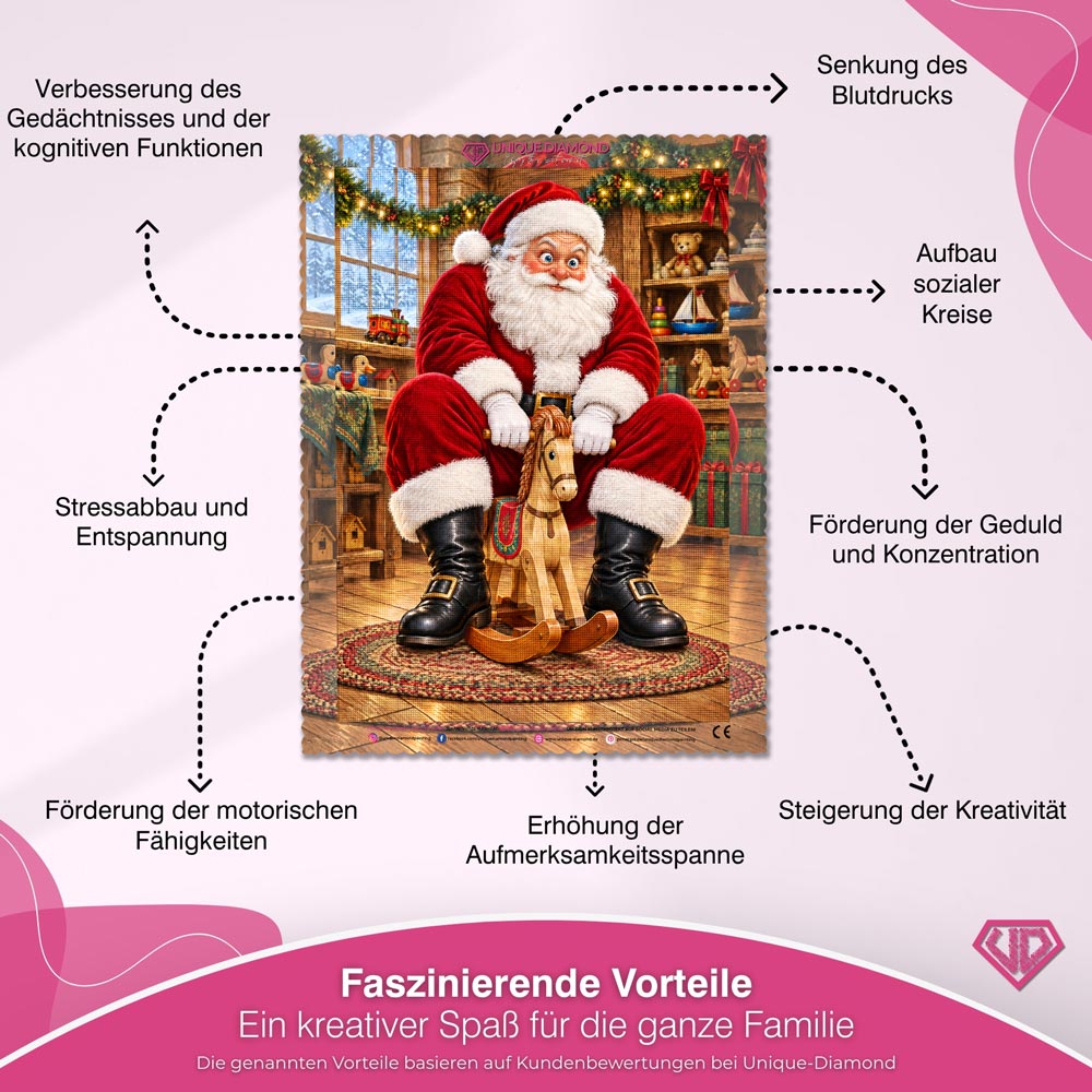 5D Diamond Painting – Santa auf Schaukelpferd-Proberitt