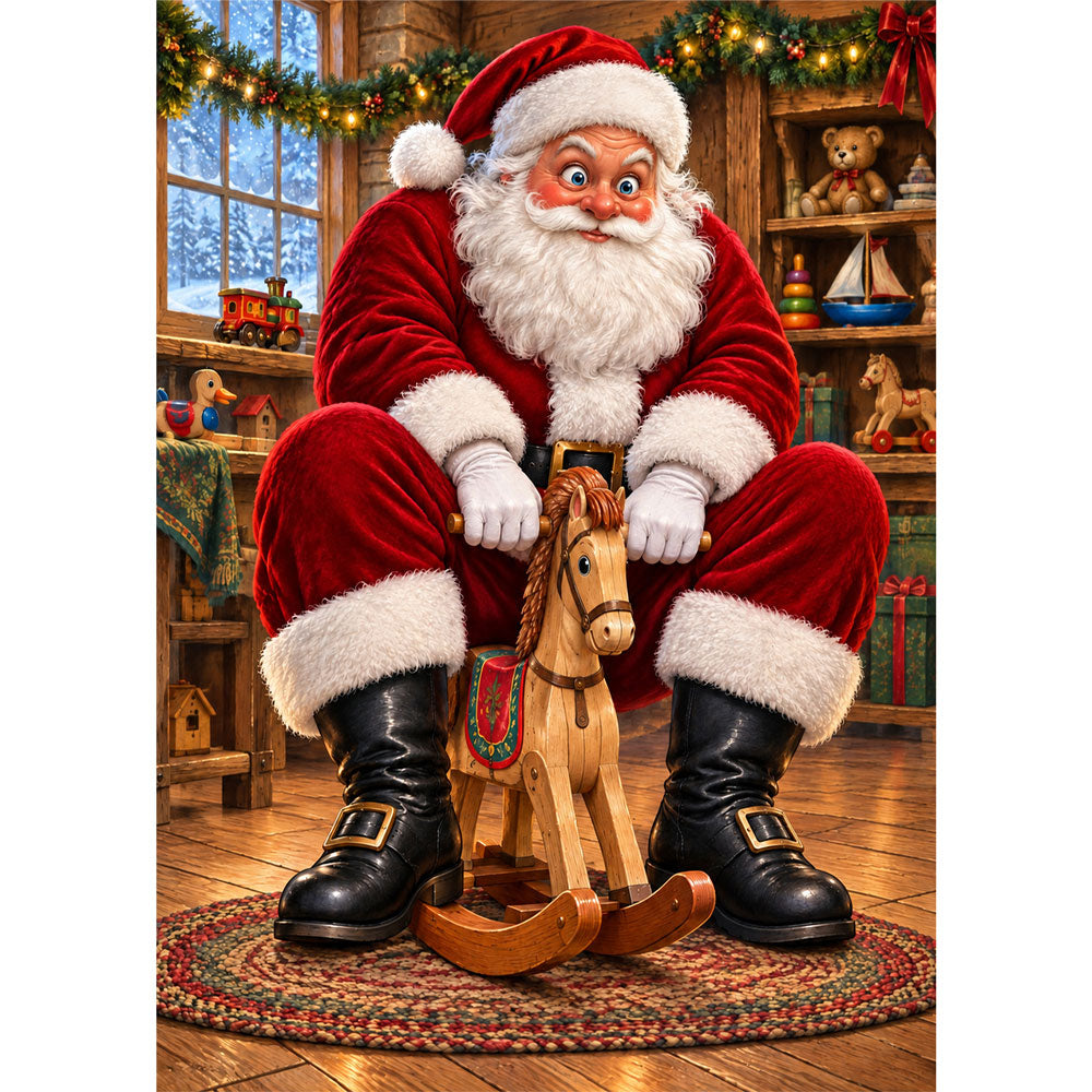 5D Diamond Painting – Santa auf Schaukelpferd-Proberitt | Unique Diamond

