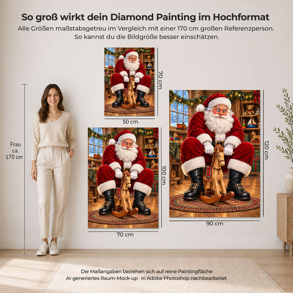 5D Diamond Painting – Santa auf Schaukelpferd-Proberitt