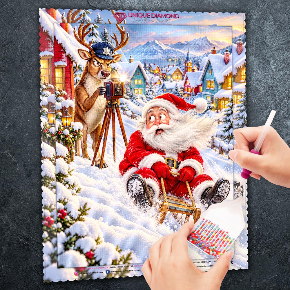 5D Diamond Painting – Santa in der Rentier-Radarfalle