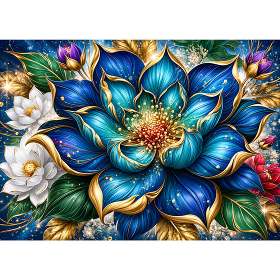 5D Diamond Painting – Sapphire & Gold Elegance | Unique Diamond