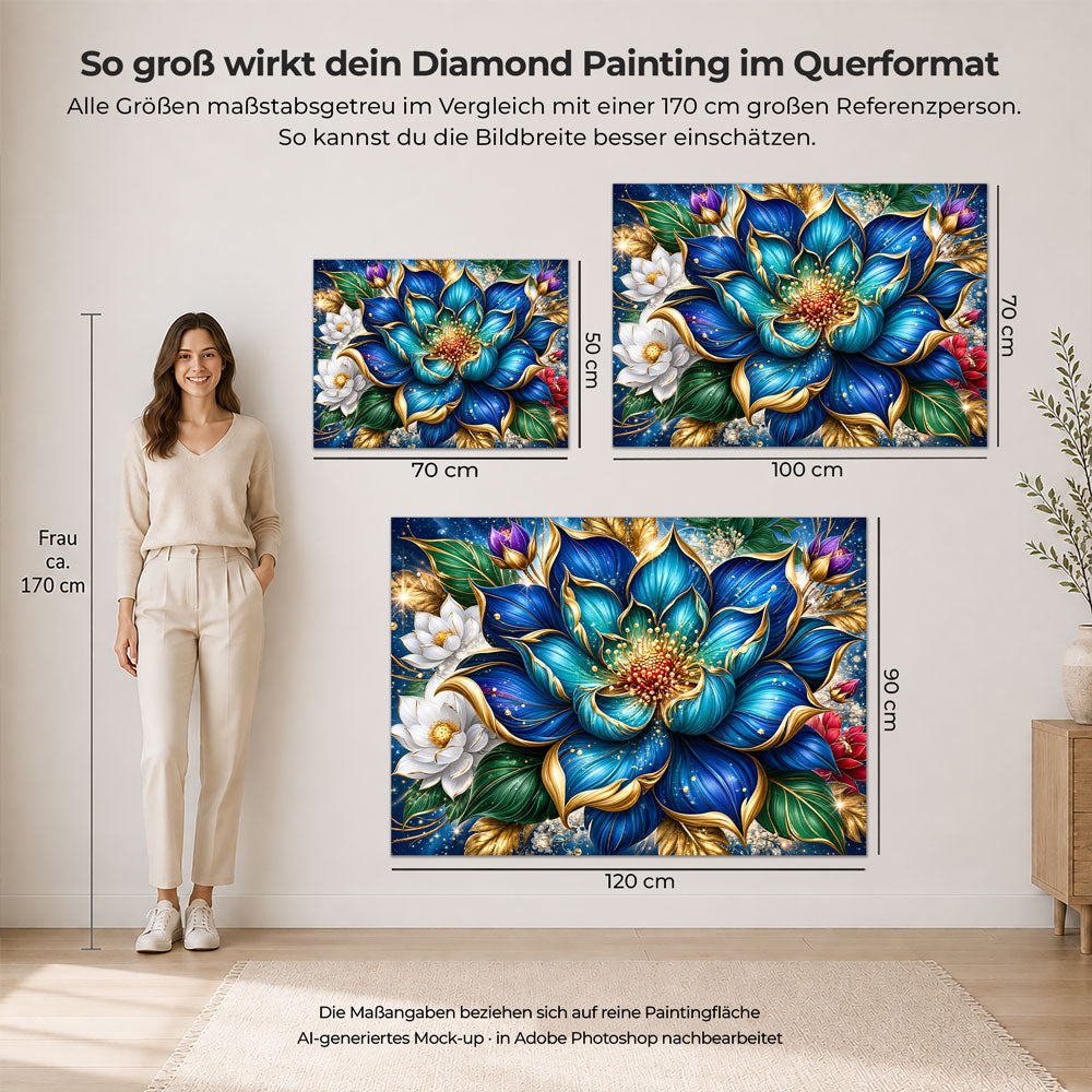 5D Diamond Painting – Sapphire & Gold Elegance