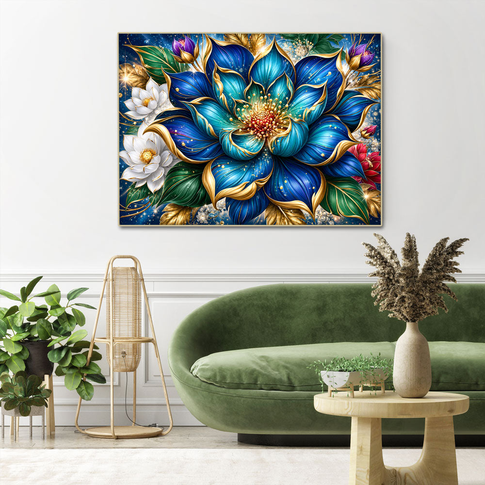 5D Diamond Painting – Sapphire & Gold Elegance