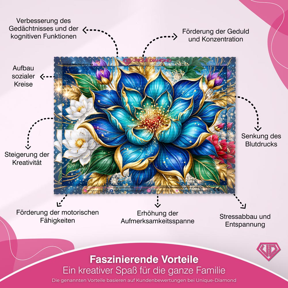 5D Diamond Painting – Sapphire & Gold Elegance