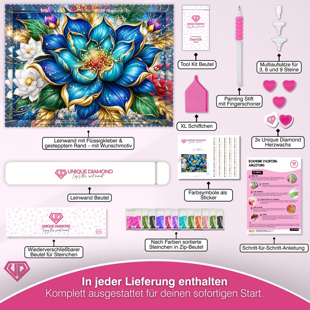 5D Diamond Painting – Sapphire & Gold Elegance