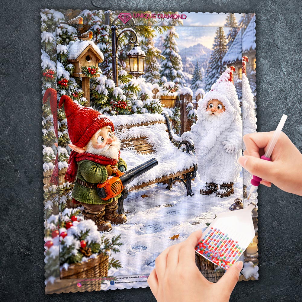 5D Diamond Painting – Schneechaos im Wichtelgarten