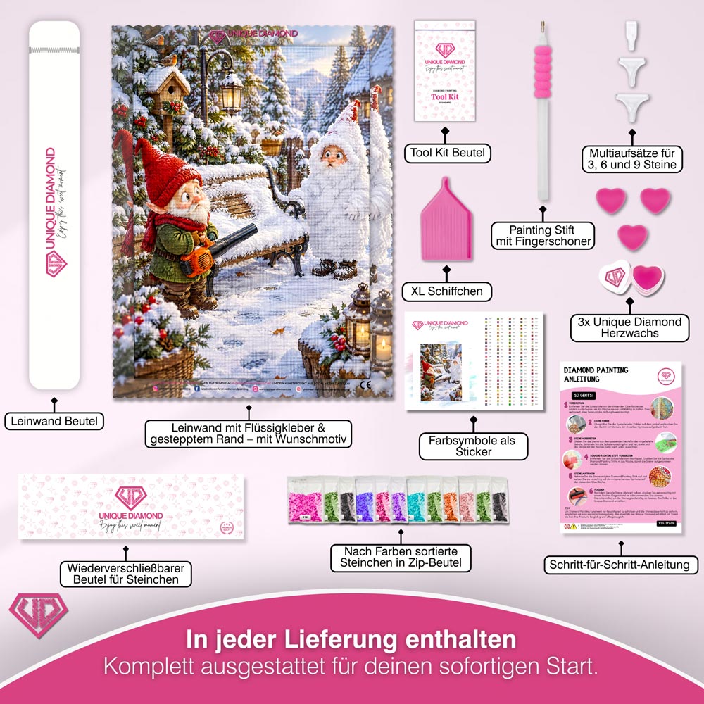 5D Diamond Painting – Schneechaos im Wichtelgarten