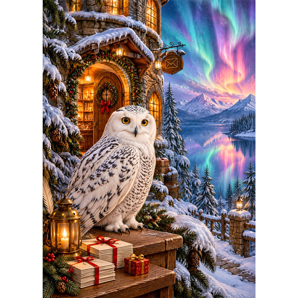 5D Diamond Painting – Schneeeulenpost im Nordlichtzauber | Unique Diamond